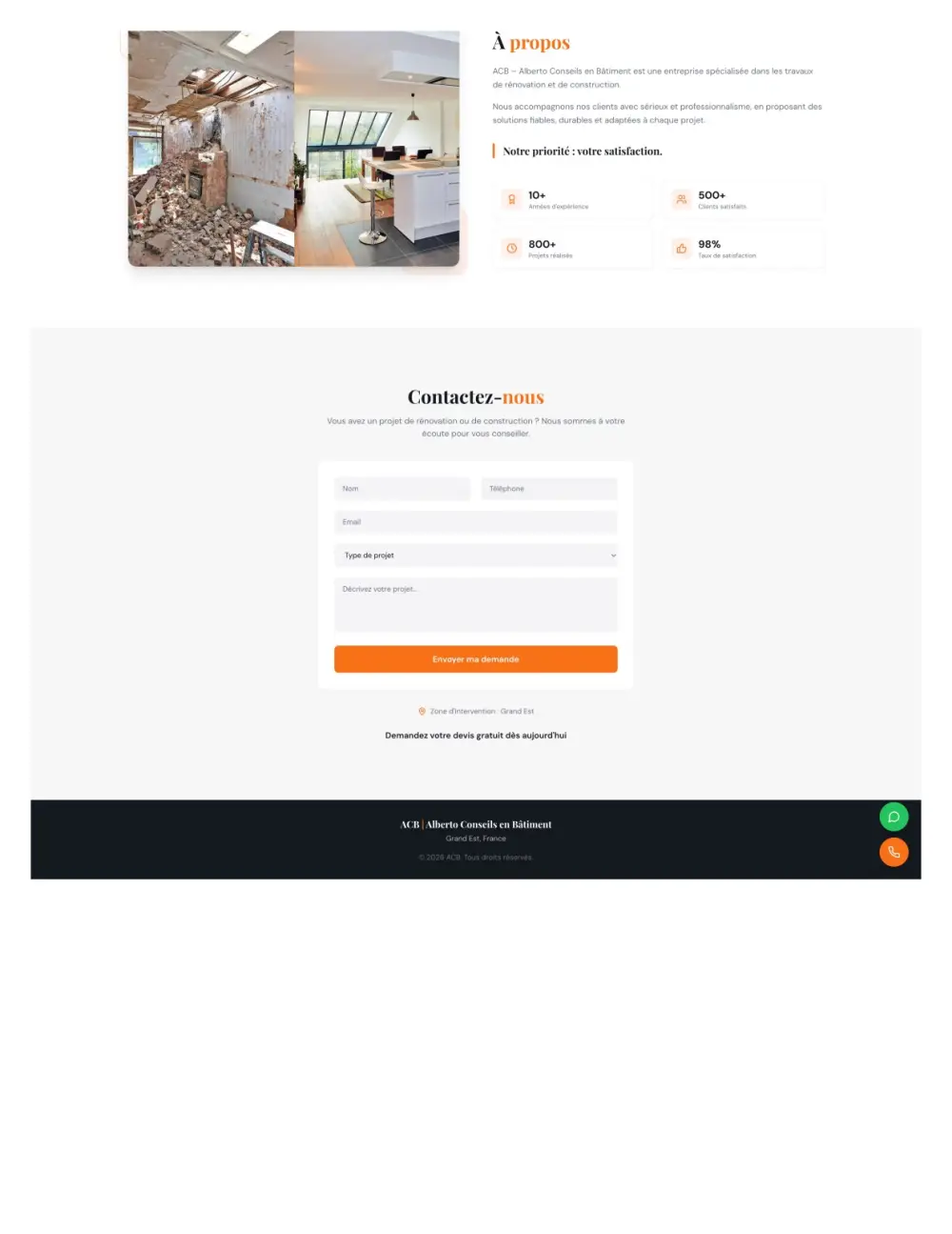 Formulaire devis gratuit BTP – contact et garantie décennale