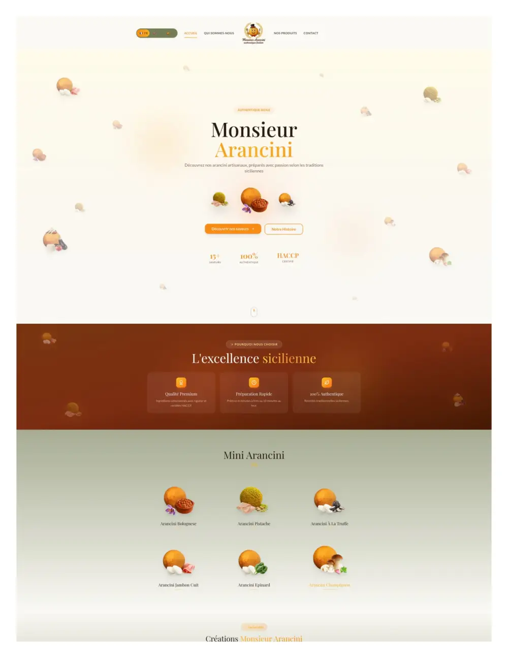 Site vitrine restaurant Monsieur Arancini