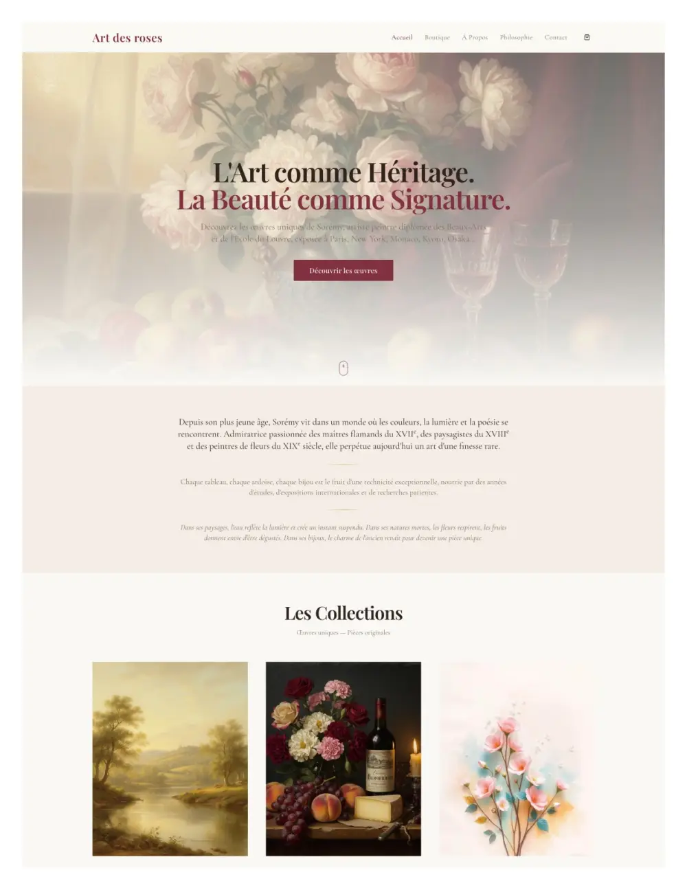 Site e-commerce art – galerie peintures et collections Art des Roses