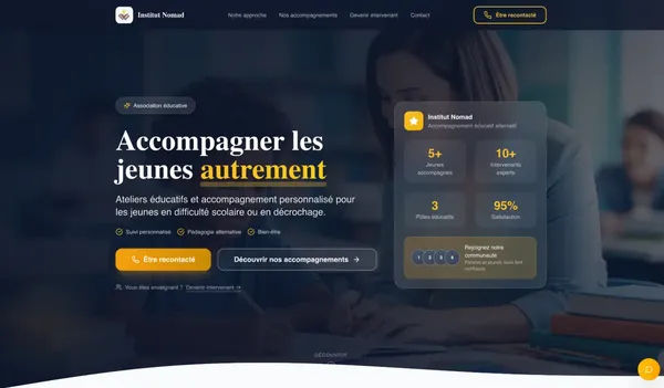 Site vitrine pour accompagnement éducatif alternatif - Institut Nomad | Portfolio ConvertiLab